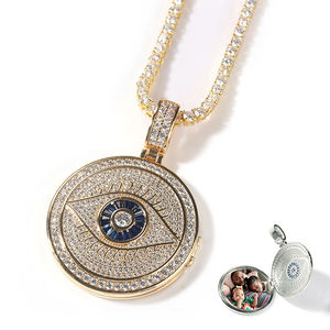 Personalized Round Locket Pendant Lab Grown Diamond Symbol <b>Memory</b> Pendant Necklace - Product Image 2