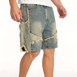 Shorts en jean déchirés pour hommes, taille mi-haute, patchwork, style décontracté, streetwear d'été, Y2K vintage, en coton tissé respirant - Product Image 4