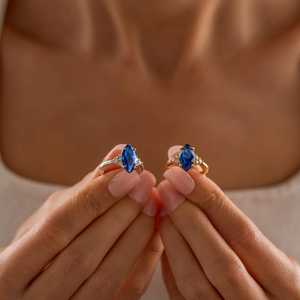 Marquise Blue Sapphire Engagement <b>Ring</b> <b>925</b> Sterling <b>Silver</b> 14K Gold Plated IGI Certified Luxury September Birthstone for Her - Product Image 4