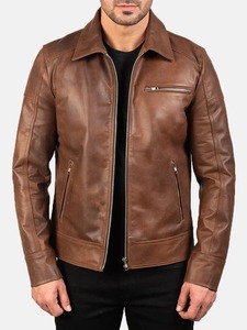 Chaqueta de Cuero Marrón Chocolate para Hombre - Product Image 1
