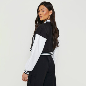 Wholesale Custom Hot Fit Crop Women's <b>Varsity</b> Baseball <b>Jacket</b> High Quality Crop Top with Long Winter Sleeves Blank Leather - Product Image 4
