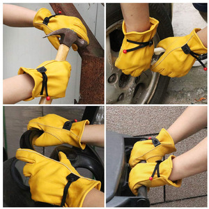 Leather Work Gloves Yellow <b>Full</b> Grain Smooth Palm Reinforced Anti <b>Slip</b> Elastic Wristband General Purpose Safety Gloves - Product Image 5