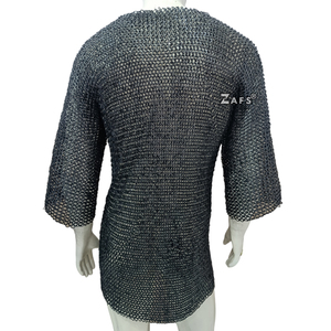 Haut de gilet médiéval en acier doux à manches courtes, riveté à plat avec anneaux de fixation, pour cosplay et reconstitution historique - Product Image 6