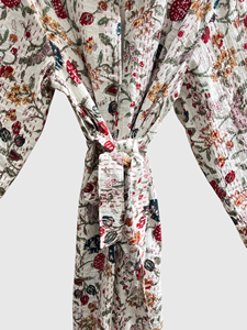 Robe en coton à imprimé floral, col châle, manches longues, à nouer, longue, pour adulte, tenue de printemps - Product Image 4
