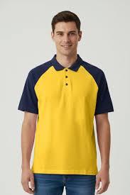 Polo à manches courtes pour homme avec logo personnalisé 2026, jaune et bleu, manches raglan, performance, col contrastant - Product Image 2