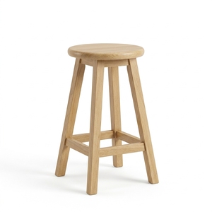 Tabouret de bar rond en teck massif, tabourets de salon, ottomanes, tabouret haut en bois artisanal, sièges d'appoint, meubles de décoration intérieure - Product Image 1