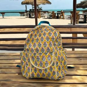 Mochila de estilo universitario con cierre de cremallera duradera y ligera con estampado de bloques para viajes, Picnic, centro comercial, compras, algodón acolchado Unisex - Product Image 4