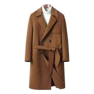 Brown <b>Men's</b> <b>Trench</b> <b>Coat</b> Double Breasted Long Overcoat Belted Outerwear for Autumn Winter - Product Image 4