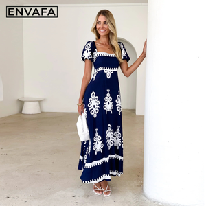 Vestido Maxi de Verano para Mujer, Estilo Urbano, Tejido Polinesio, Largo hasta el Suelo, Elegante, Bohemio, 100% Poliéster, Transpirable, Cintura Alta, Personalizado - Product Image 6