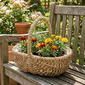 Cesta de mimbre marino, cesta de jardín tejida con forro impermeable para plantas de interior, flores y recolección - Product Image 3