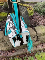 Sac de voyage en cuir de vachette avec franges turquoise, 100% cuir pleine fleur véritable, tendance, imperméable, durable, prêt à être expédié, en stock