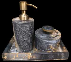 Natural Agate Stone Pattern Resin Bathroom Set Soap Dispenser Tissue <b>Box</b> Toothbrush Holder Soap <b>Vanity</b> Tray Washroom Accessory - Product Image 2