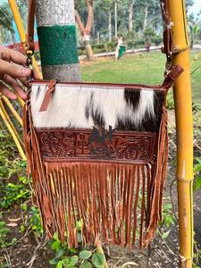 Hot Selling New Designer Hand Tooled Fringe Handbag Hair On Cowhide Carving Crossbody <b>Bags</b> For Women Multi Uses Stylish <b>Bags</b> set - Product Image 2