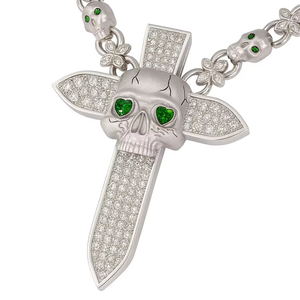 Collar con Colgante de Espada y Calavera Helada, con Engaste de Bisel Verde y Ojos de Moissanita, de Plata de Ley 925 para Hombre, Estilo Hip Hop Gótico de Lujo y Moda - Product Image 3