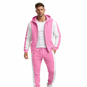 Conjunto de chándal rosa y blanco para hombre, sudadera con capucha y pantalones deportivos, ropa deportiva para gimnasio, conjunto informal para fitness, ropa de calle, traje de fitness - Product Image 4