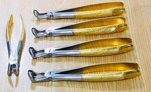 Zahnärztliches Extraktionszangen-Set mit gerändelten Goldgriffen, 5 Zahnpositionen, manuelles chirurgisches Instrument der Klasse I - Product Image 4