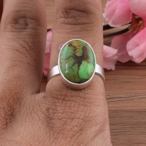 Bague en argent sterling 925 avec sertissage en turquoise cuivre vert naturel, pierre précieuse taille brillant, pierre verte Mohave authentique pour femmes - Product Image 5