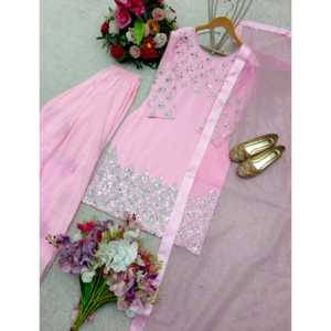 Beautiful <b>Indian</b> & <b>Pakistani</b> <b>Clothing</b> Set with Heavy Embroidery Sequence Work Top-Bottom and Dupatta - Product Image 1