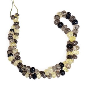 ลูกปัดหินควอตซ์เลมอนสองสีธรรมชาติ รูปทรงเมลอนฟักทอง สำหรับทำเครื่องประดับ - Product Image 5