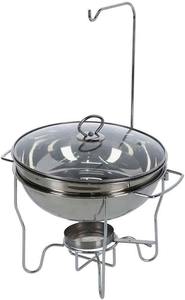 Plat à chafing rond en acier inoxydable avec couvercle en verre trempé et crochet, chauffe-plat portable pour buffets, traiteurs, fêtes et services à domicile - Product Image 2