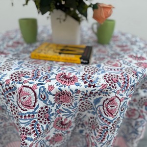 Indian Vintage Red Floral Tablecloth Cotton <b>Table</b> <b>Cover</b> with Napkins Placemats Runner Block Print Dining Decor Boho Home Gift - Product Image 2