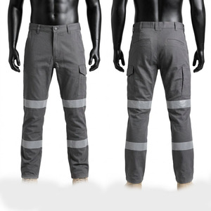 Premium Polyester Cotton Twill Work Pants 240 GSM <b>Grey</b> <b>Cargo</b> Trousers with Reflective Safety Bands and Custom Logo Options - Product Image 1