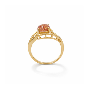 Bague de créateur en pierre de soleil plaquée or 1 micron et rhodium, avec cabochon rond, inspirée du symbole du Yang, bijou en pierre précieuse - Product Image 4