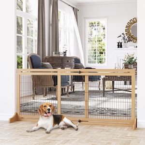 Extra Wide 72\" W X 27.25\" H Freestanding Pet Gate Metal <b>Dog</b> Cat Barrier with <b>Button</b> Closure Natural - Product Image 2