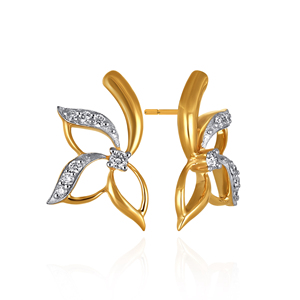 Women's Yellow Gold Diamond Flower <b>Stud</b> <b>Earrings</b> Round Brilliant Cut Natural White Diamonds Romantic Wedding Jewelry - Product Image 3