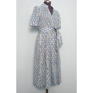 Vestido Maxi de Mujer 100% Algodón, Corte en A, Estampado Floral, Cuello en V, Manga Corta, Estilo Cruzado con Volantes, Suave y Transpirable - Product Image 5