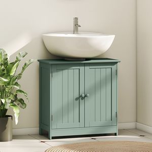 Mobile Bagno Verde Scuro con Lavabo Integrato, 2 Ante e Ripiano Regolabile, Installazione a Pavimento - Product Image 2