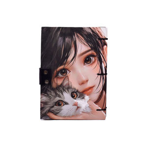 A5 Artistic Girl Cat Handmade Journal | Eco Friendly Hardcover Lock Diary <b>Notebook</b> with <b>Cute</b> Portrait Cover Design Gift Set Book - Product Image 5