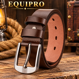 Equipro Men's Brown Genuine Cowhide Leather Vintage Striped <b>Belt</b> Breathable <b>Silver</b> Alloy Pin <b>Buckle</b> Casual Durable Waist Strap - Product Image 2