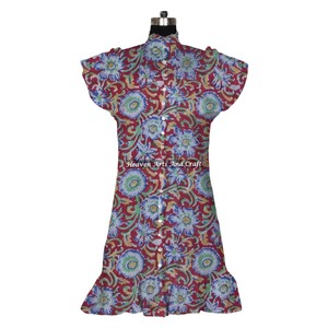 Vêtements en coton à ourlet imprimé tribal style Bohème Gypsy Hippie - Robe en coton à ourlet - Tunique dos nu - Vêtements d'Inde et du Pakistan - Vente en gros - Product Image 1