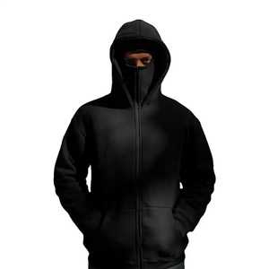 <b>Men's</b> Black Full <b>Face</b> <b>Mask</b> Zip Up Hoodie Windproof Ninja Balaclava Sweatshirt Custom Streetwear Jacket - Product Image 4