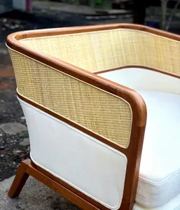 Sillón Moderno de Madera Maciza con Detalles en Ratán, Sillón Acolchado para Sala de Estar, Recepción de Hotel - Product Image 2