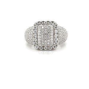 Women's 925 <b>Silver</b> Moissanite Cocktail <b>Ring</b> Round Brilliant Cut Pave Setting Geometric Luxury <b>Statement</b> <b>Ring</b> - Product Image 1