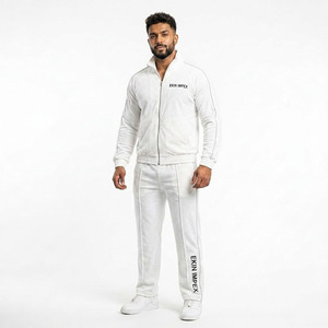 Custom Logo Men's White Velour Tracksuit Set <b>Zip</b> <b>Up</b> <b>Jacket</b> And Pants Streetwear Jogging Suit Manufacturer - Product Image 1