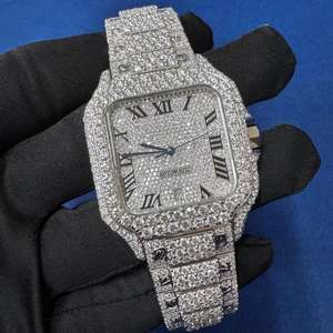 Montre personnalisée sertie de diamants Moissanite de clarté VVS pour hommes et femmes, mouvement à quartz analogique, cadran en verre, style professionnel - Product Image 4