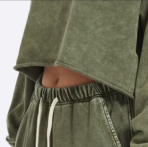 Vintage Washed <b>Women</b> Loose Sweat Cargo Skirt & Cropped Sweatshirt Casualwear <b>Back</b> Center Split Maxi OEM Tracksuit Custom Logo - Product Image 5