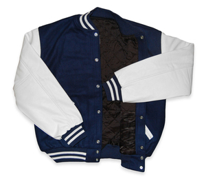 Customized Navy Blue Mens Plain Varsity Casual <b>Jackets</b> <b>White</b> Leather Sleeves Sports Baseball Bomber <b>Jacket</b> Patch - Product Image 2