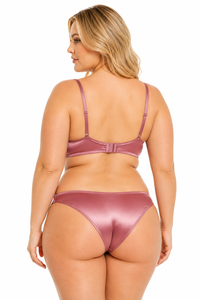 Ensemble soutien-gorge à armatures et culotte taille haute en satin polyester uni, effet métallisé, pour femme grande taille, 2 pièces sans couture - Product Image 4