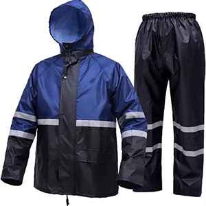Universal Adult Waterproof Rain Suit Hooded <b>Jacket</b> and Pants Set <b>Reflective</b> PU Eco-Friendly Fabric Outdoor Camping Hiking Wear - Product Image 1