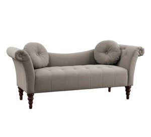 Chaise longue traditionnelle en tissu avec dossier capitonné, lit de repos rembourré, pieds tournés, mobilier de salon - Product Image 3