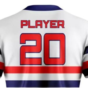 Maillot de baseball blanc et rouge avec accents bleu marine, manches courtes, motif rayé, idéal pour l'entraînement en équipe et les vêtements de sport - Product Image 4