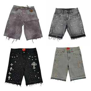 Shorts con Pedrería, Shorts de Algodón Premium para Streetwear, Servicio OEM, Logotipo Personalizado, Marca Privada, Proveedor Mayorista de Exportación - Product Image 1