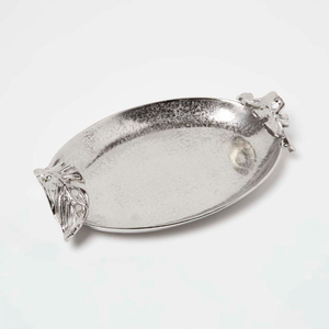 Cast Aluminum <b>Serving</b> <b>Tray</b> With Antique <b>Gold</b> Leaf Handles Decorative Metal Platter And Tabletop Centerpiece For Home And Hotel - Product Image 5