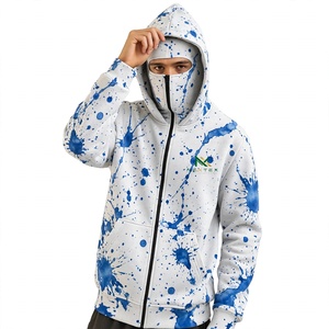 NEXTEX Unisex Paint Splatter Zip Up Hoodie White Blue Ninja <b>Face</b> <b>Mask</b> Hooded Jacket - Product Image 1