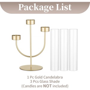 Golden Brass Candle Stand with Three <b>Glass</b> Tubes for Home Decoration At Affordable Price - Product Image 3