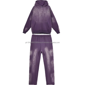 Ensemble de sweat à capuche brodé en polyester/coton délavé à l'acide en éponge française délavée vintage en gros - Product Image 4